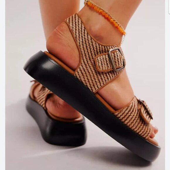 NWOT Free People Mandi Weave Chunky Y2K Sandals in Natural Brown Sz. 10 - Picture 3 of 14
